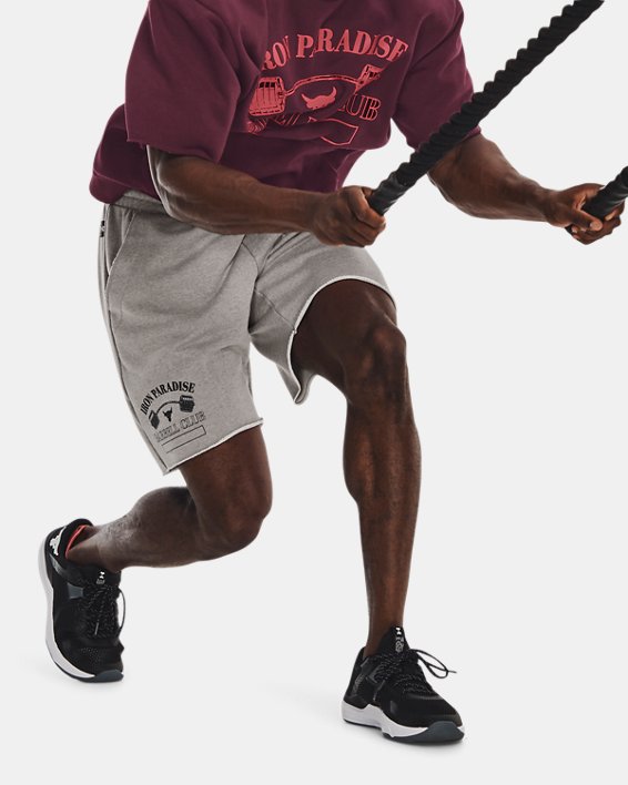 Men's Project Rock Iron Paradise Heavyweight Terry Shorts, Gray, pdpMainDesktop image number 0